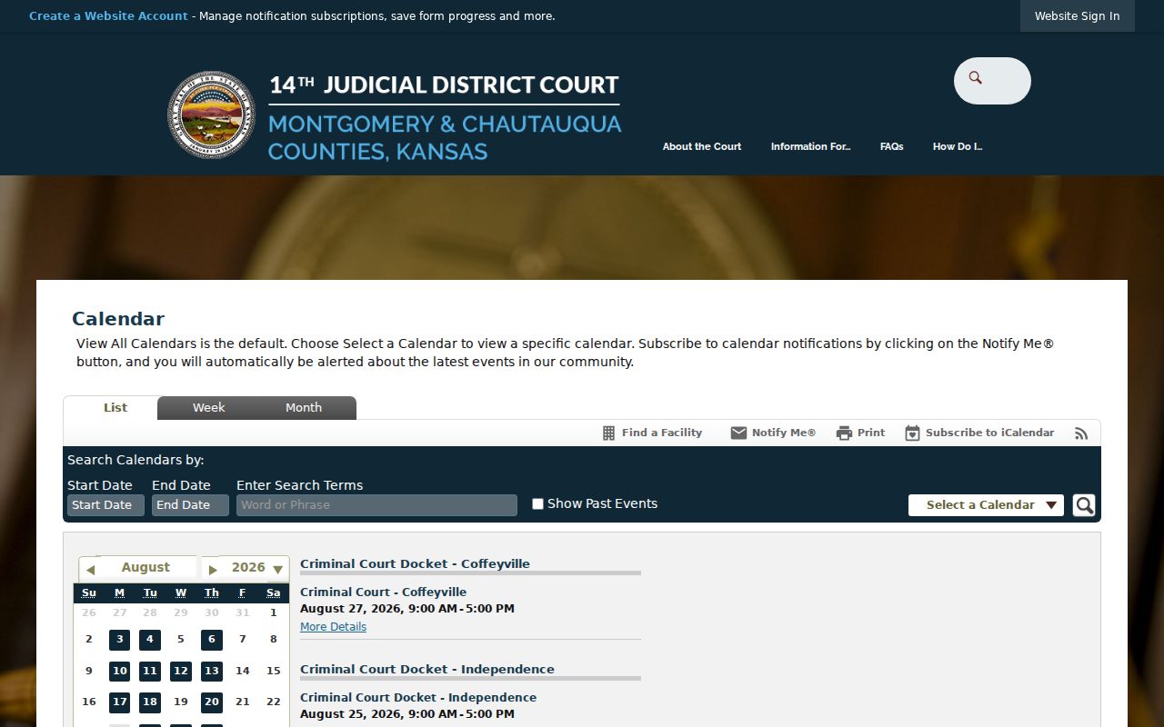 Montgomery County court docket calendar interface