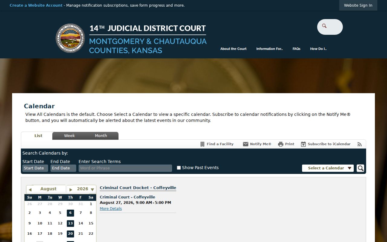 Montgomery County criminal court docket in Coffeyville