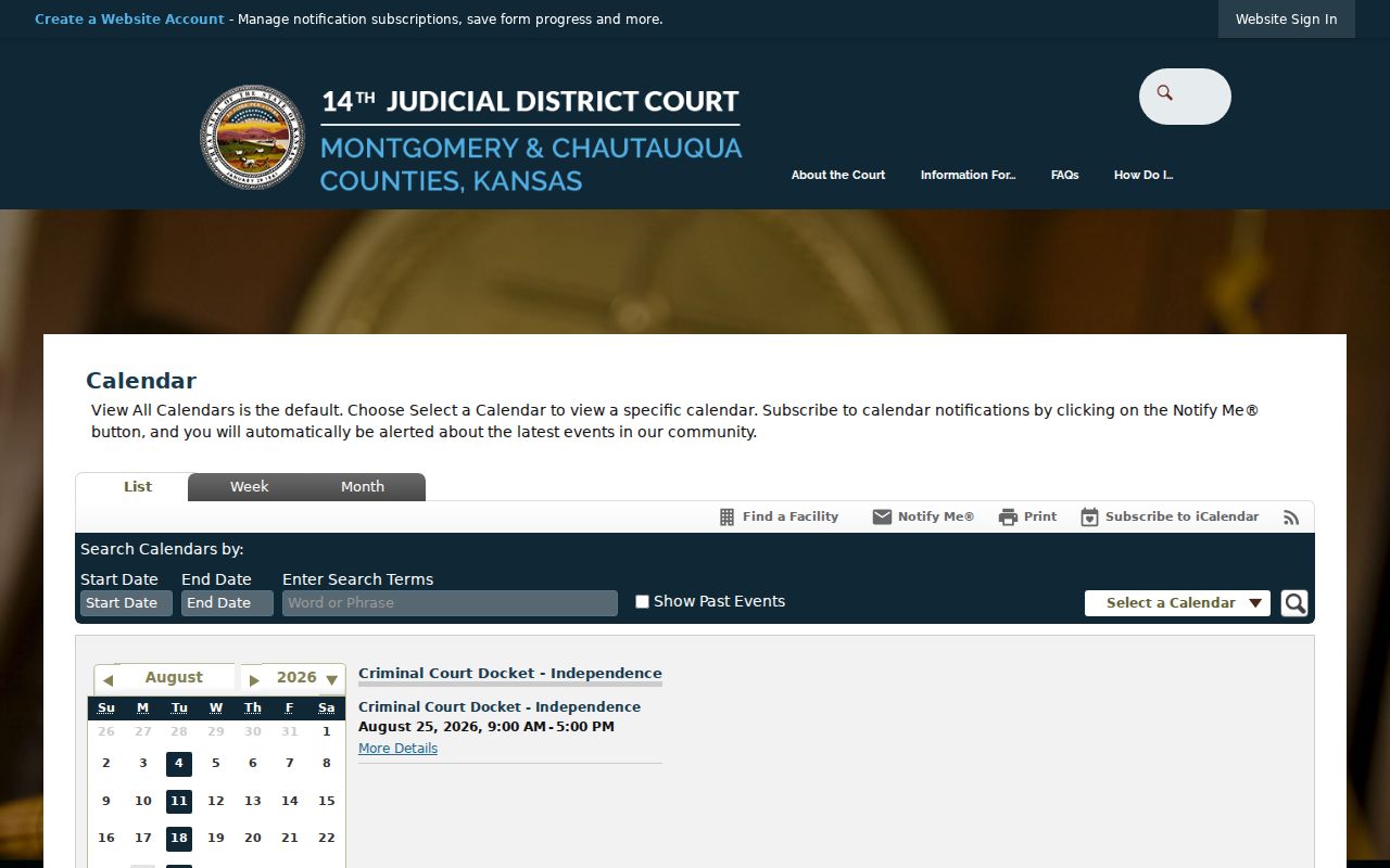Montgomery County criminal court docket in Independence