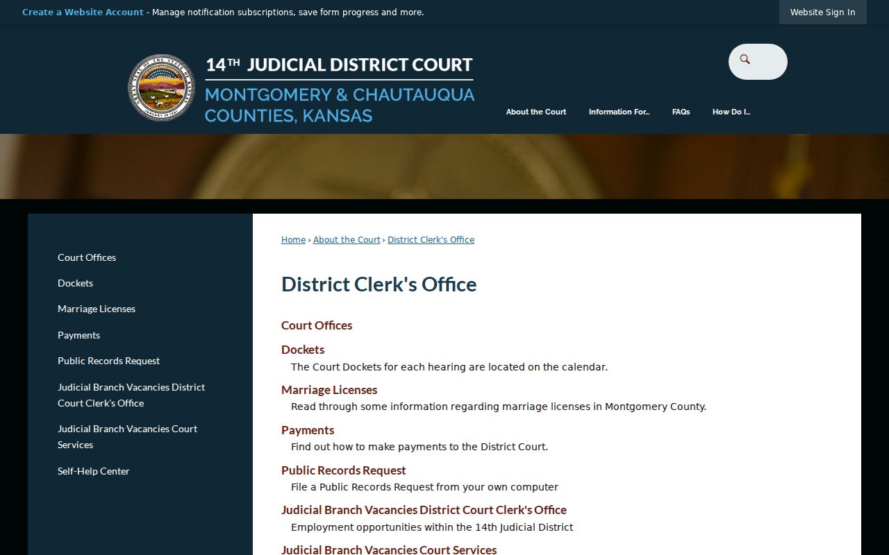 Montgomery County court docket clerk access page