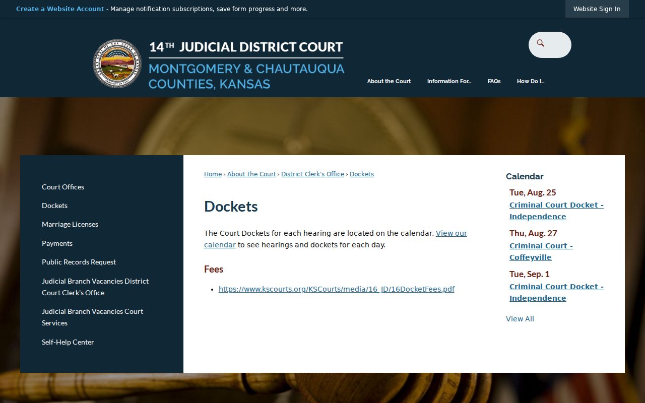Montgomery County court docket publication page