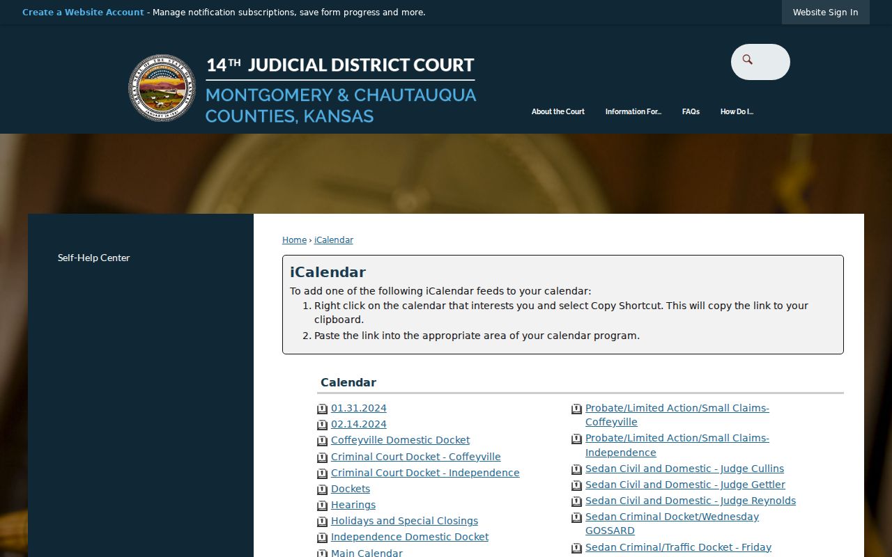 Montgomery County court docket iCalendar subscriptions