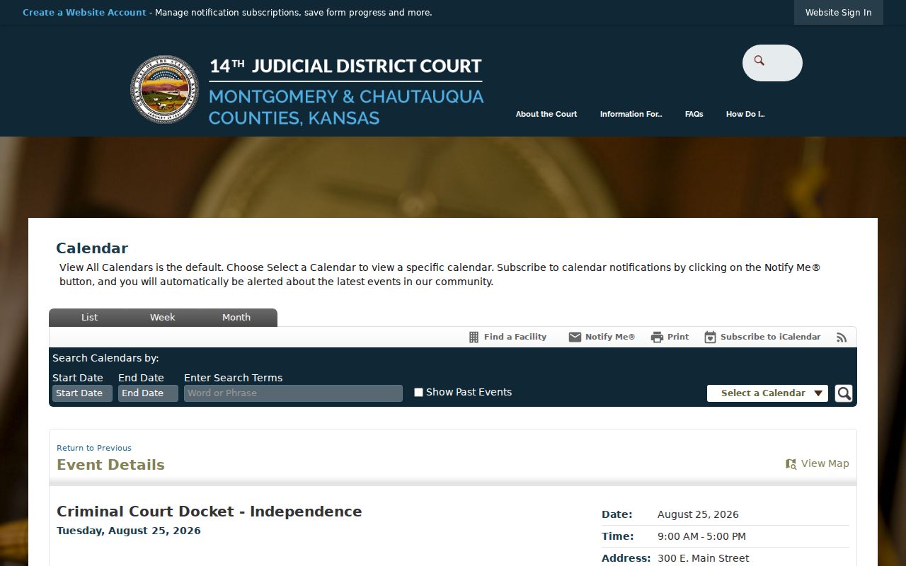 Montgomery County criminal docket event in Independence