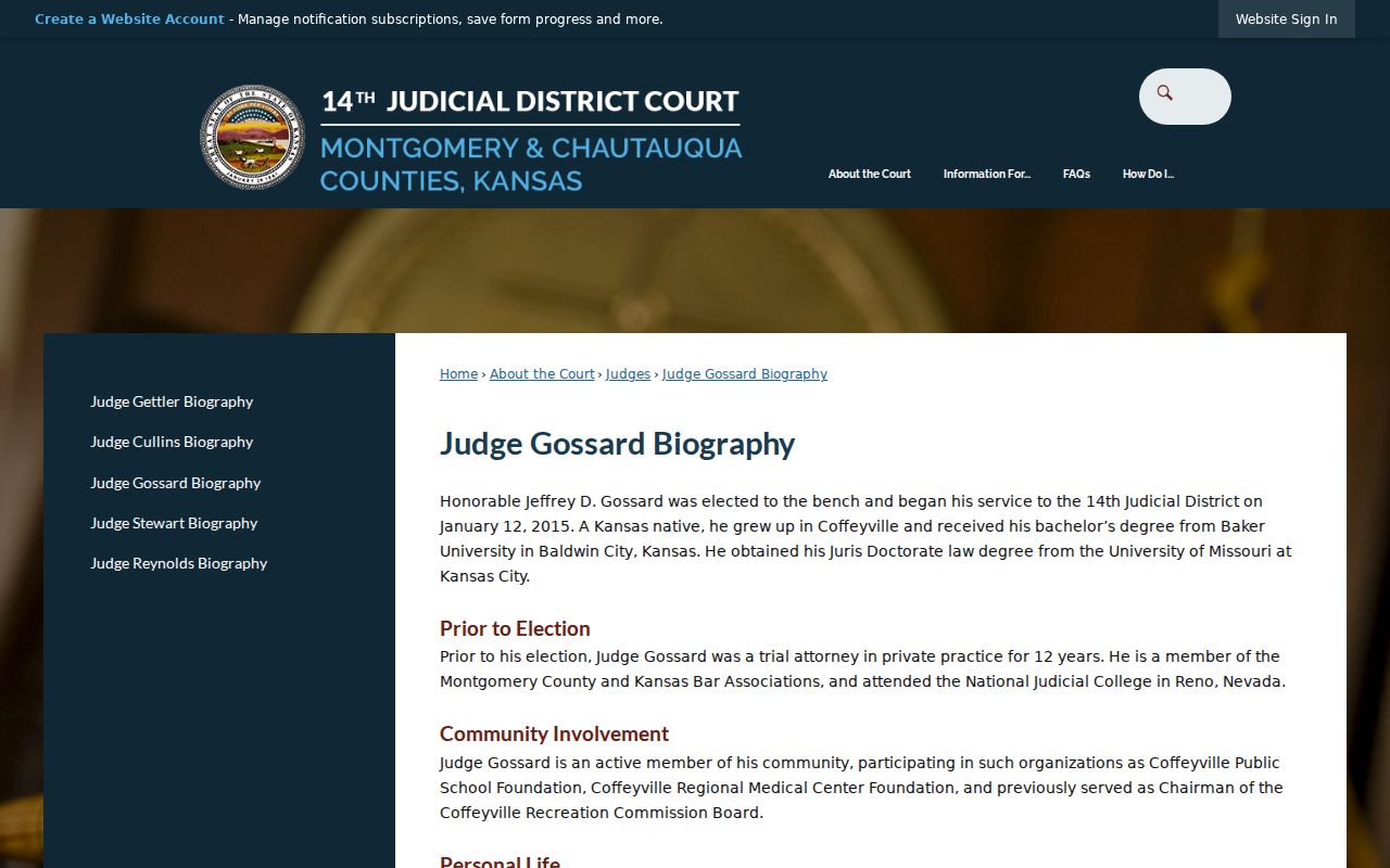 Montgomery County court record Judge Gossard biography