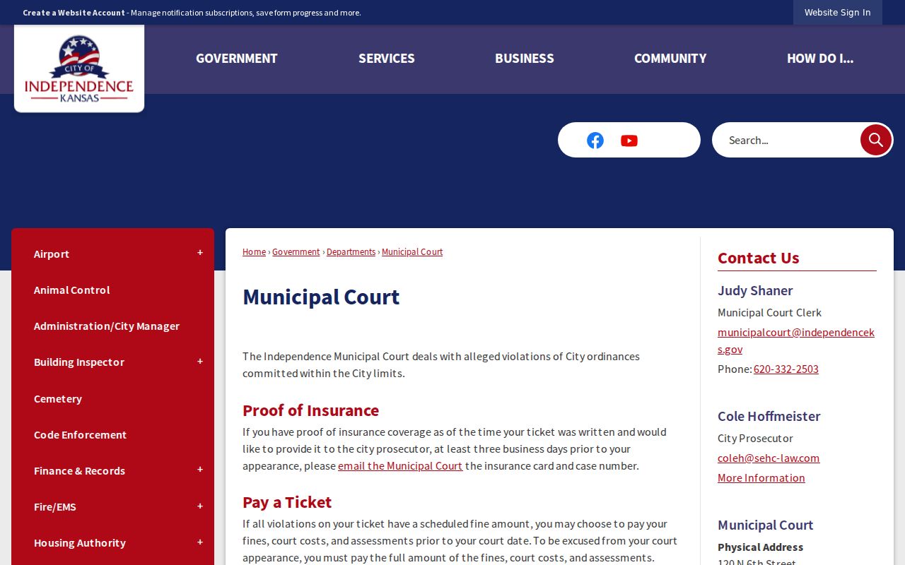 Independence court docket municipal court page