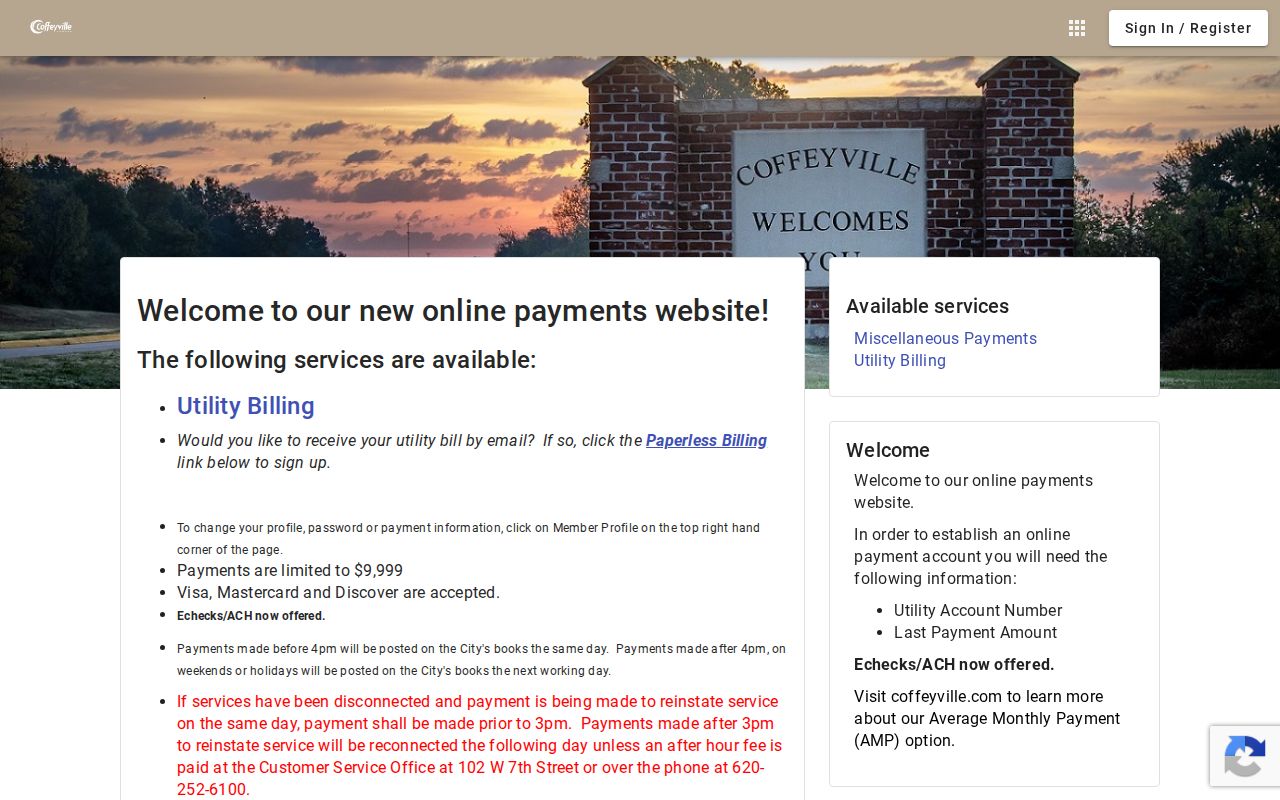 Coffeyville court docket utility payment landing page