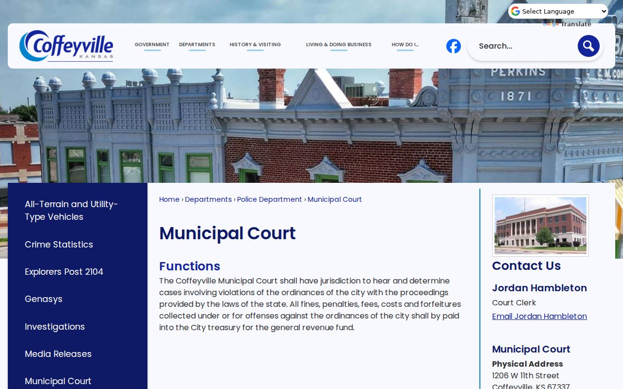 Coffeyville court docket municipal court page