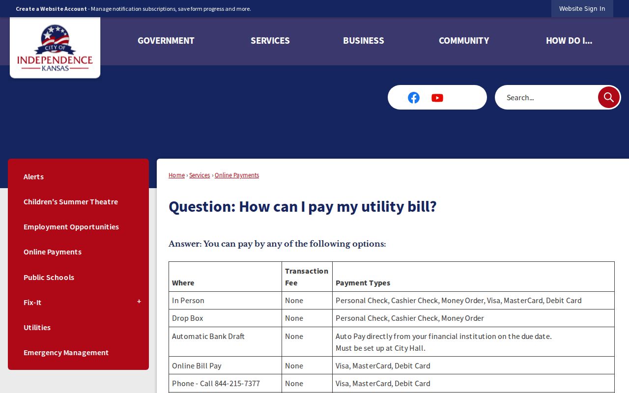 Independence court docket online payment page
