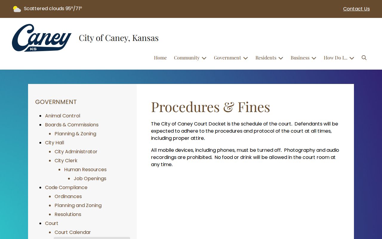 Caney court docket procedures and courtroom rules