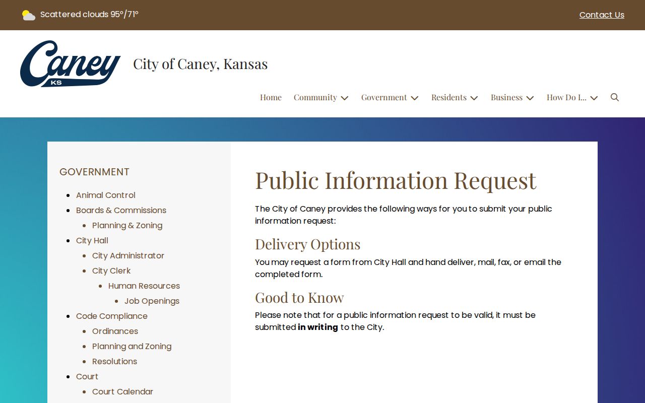 Caney court docket public information request page
